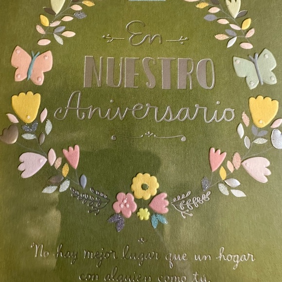 🧡10/$10 Green Anniversary Card with Floral Design - Picture 2 of 4